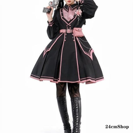 ダークピンクミリタリーマントコート＋ロリータドレスopf004
