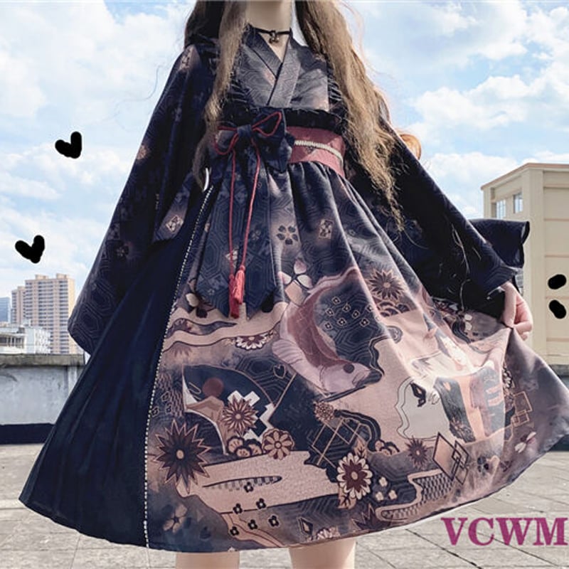 リボン付き]チマチョゴリ風 和柄ワンピース 986 | 可愛い服量産型服