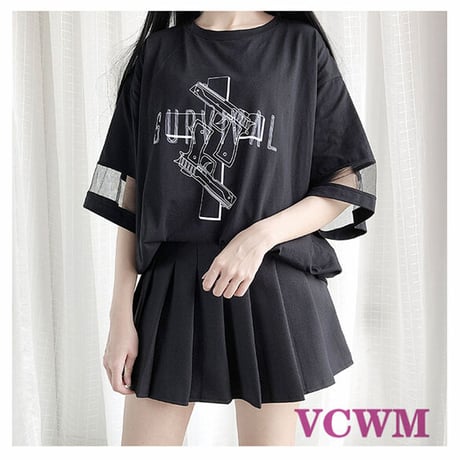 シアースリーブプリントチュニックTシャツ  1003