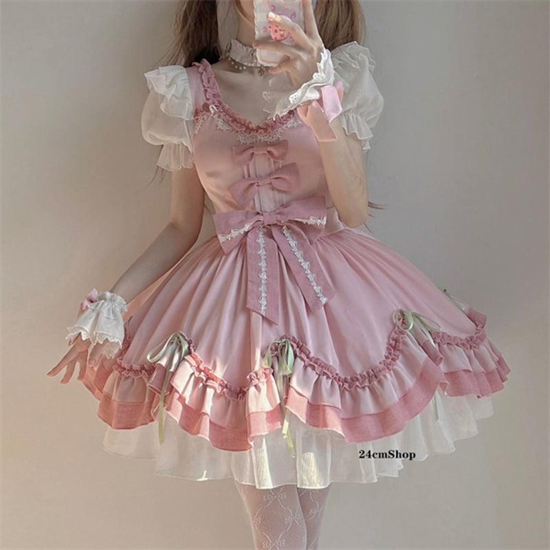 桜色フリルロリータワンピース opf110 | 可愛い服量産型服通販24cm