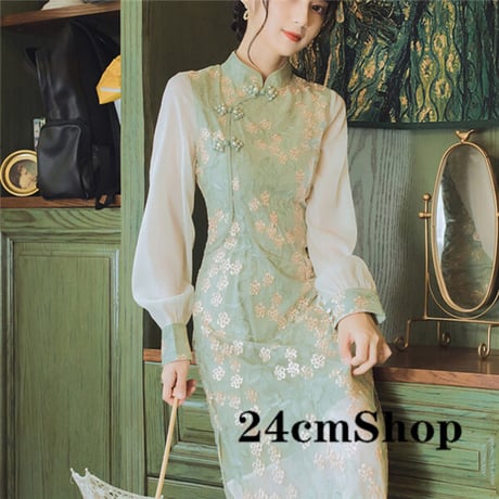 24cmShop シフォンレイヤードフラワーチャイナドレス 1208