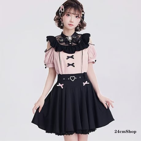 24cmShop 地雷系レースオープンショルダーブラウスとスカートsus011