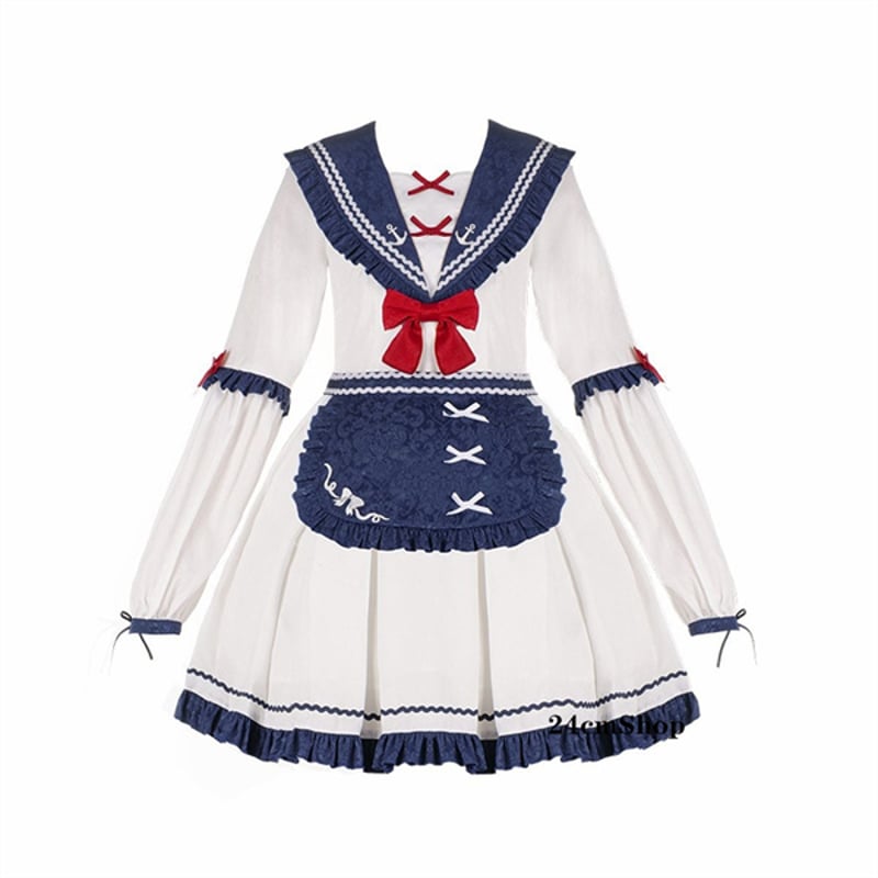 セーラー襟エプロン付きワンピースセット opf041 | 可愛い服量産 セーラー襟エプロン付きワンピースセット opf041 | 可愛い服量産