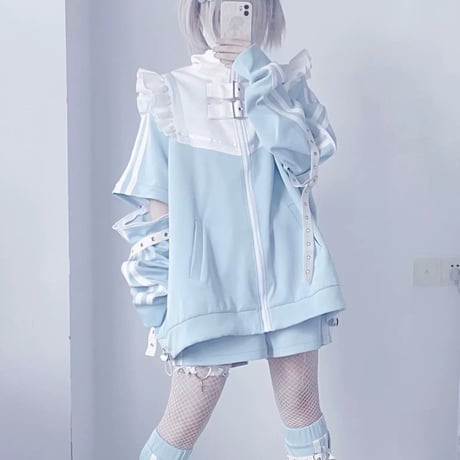 【天使界隈👼】バイオニックエンジェルアクアデタッチャブルスリーブジャケット＋パンツ＋レッグウォーマーレッグウォーマー＋ヘアバンド wt061