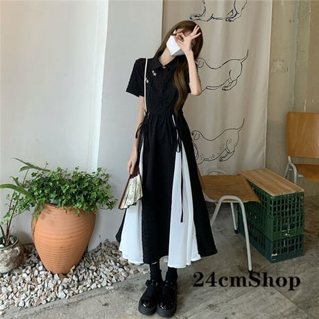 24cmShopブラック系半袖ファッションワンピース 1220