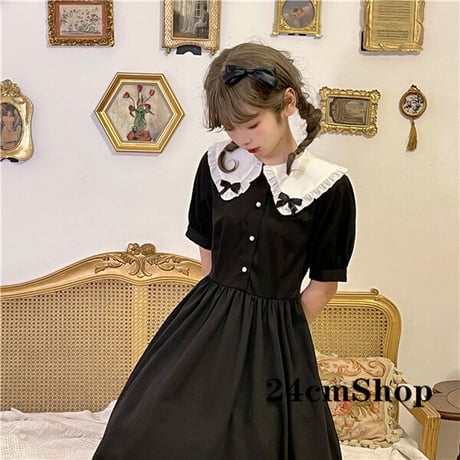 24cmShopリボンカラーパールボタンクラシックワンピース 1223