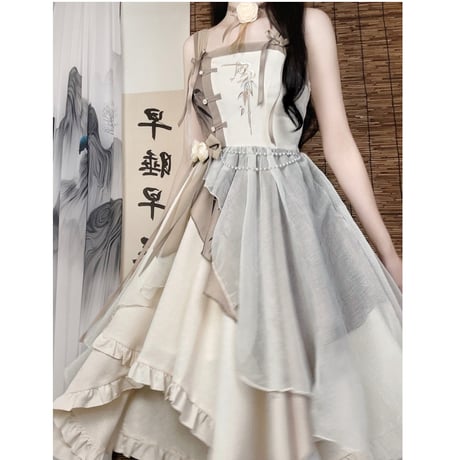 24cmShop ウエストレースアップチャイナワンピース ops007