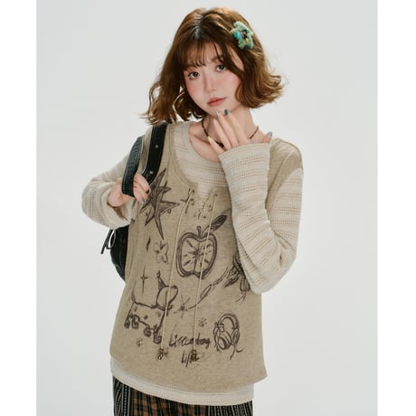 24cmShop韓国ファッションかわいいTシャツ二枚重ねT tx100