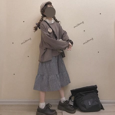 SetUp  長袖Tシャツ+チェックスカート2点セット  624