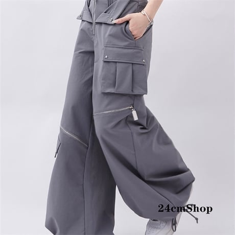 【Amazonで購入可能】グレーレトロジッパーポケットツーウェアデザインドロストパンツ kz001