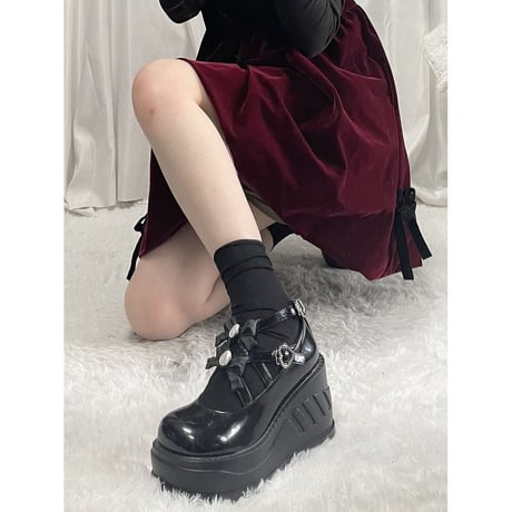 ダブルリボンジュエリー厚底シューズ  sh048