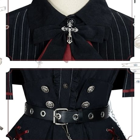 [4点セット] 軍服シャツ+蝶結び+半身スカート+ベルト  740