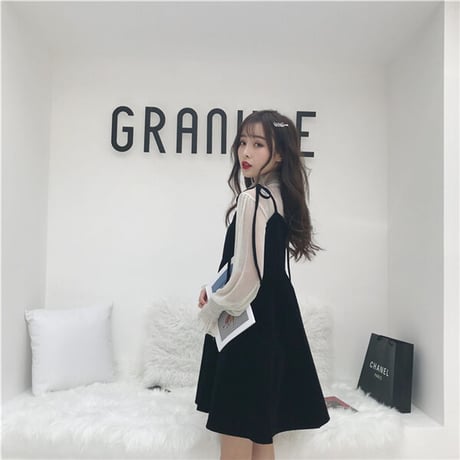 韓国服シアーブラウスリボンジャンスカ 788