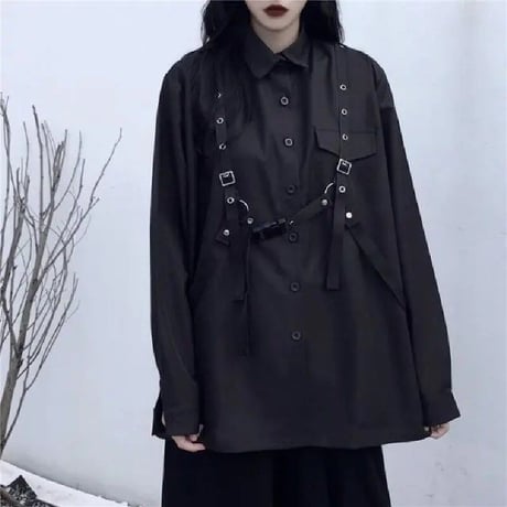 ベルト付きブラック系 ゆったり ブラウス  720