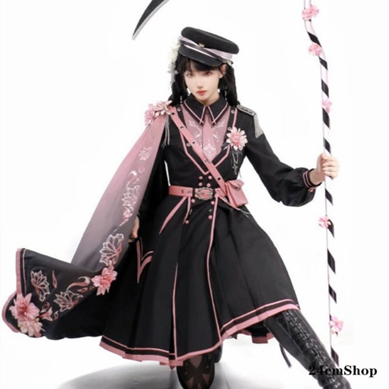 ダークピンクミリタリーマントコート＋ロリータドレスopf004 | 可愛い