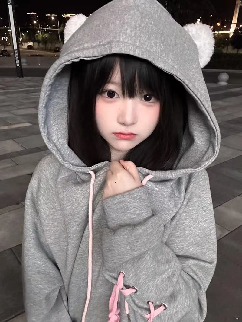 地雷_ゆめかわ_猫ちゃん_レースアップスリーブ_パーカー_2種 地雷_ゆめかわ_猫ちゃん_レースアップスリーブ_パーカー_2種