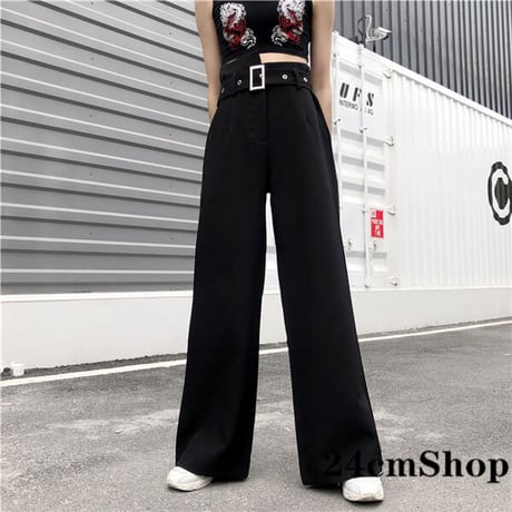 ハイウエスト モード系 ワイドパンツ  1084