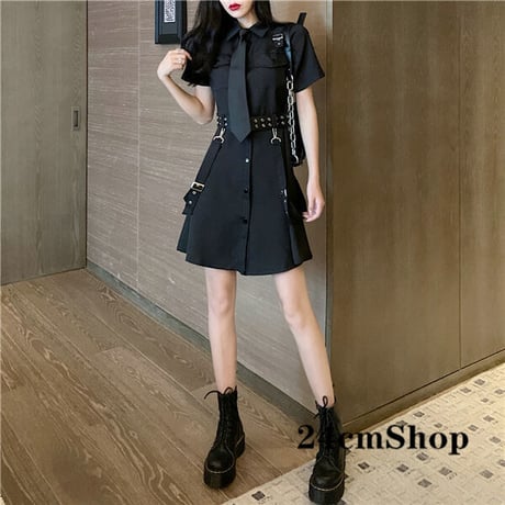 24cmshop フロントボタンシャツワンピース＋アイレットベルト 1138