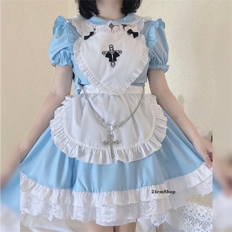 半袖十字フリルメイド服 opf082