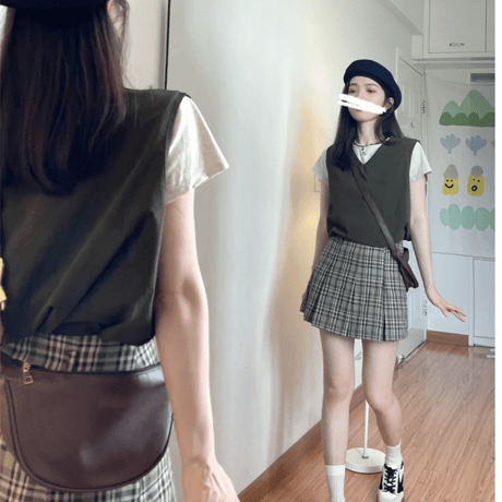 24cmShop 韓国ファッションベスト+Tシャツ+スカート3点セット sus085