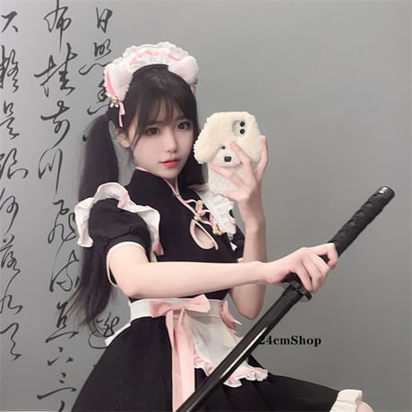 チャイナ風ツーサイドリボンメイド服  opf121