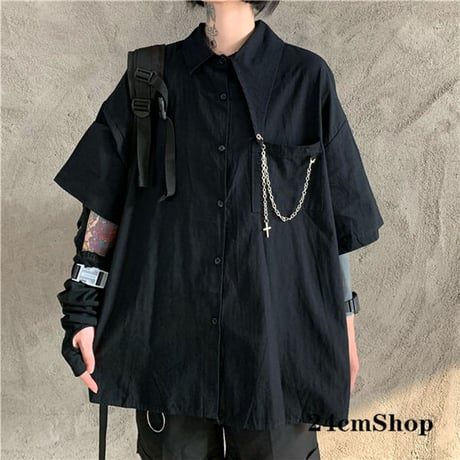 ブラック系半袖シャツネクタイ付き 1349
