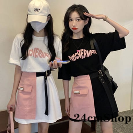 フロントロゴTシャツワンピース＋ハーフスカート  1127
