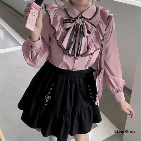 24cmShop地雷系フリル襟ブラックピンクセットアップとスカートsuf015