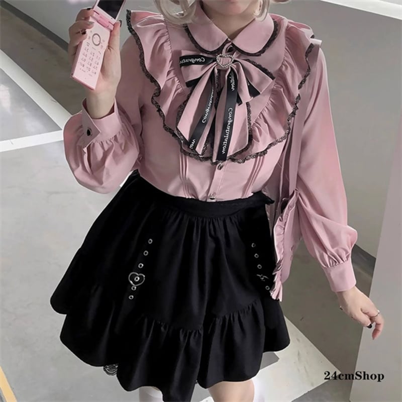 24cmShop地雷系フリル襟ブラックピンクセットアップとスカートsuf015