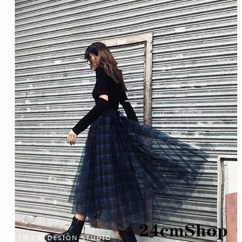青いチェックのレースのスカート 1122 | 可愛い服量産型服通販
