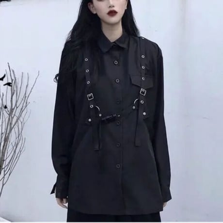 ベルト付きブラック系 ゆったり ブラウス  720