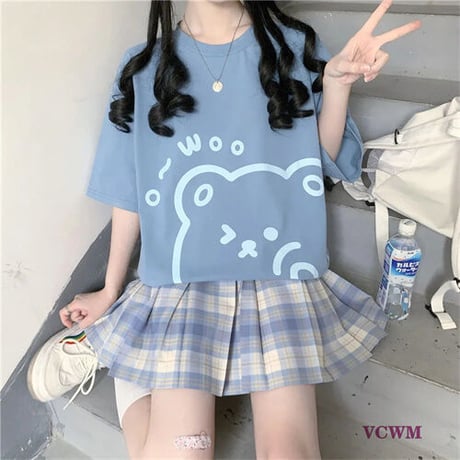 プリントTシャツ+プリーツジャンパースカート  907