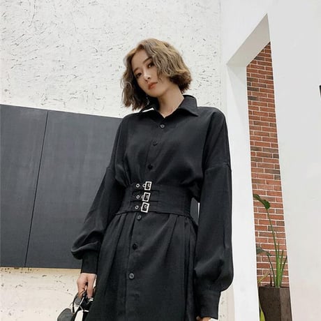 OnePiece コルセット風ベルトシャツワンピース  475