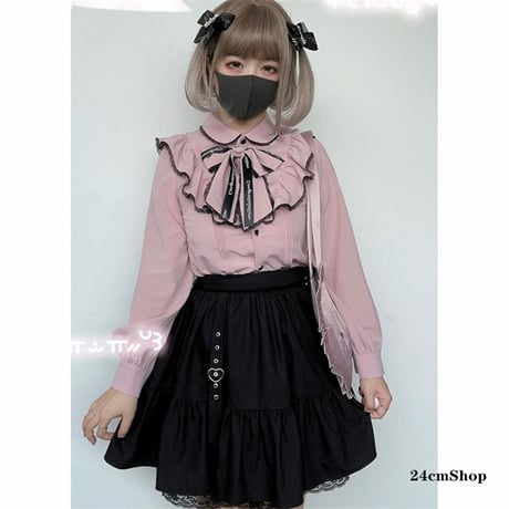 24cmShop地雷系フリル襟ブラックピンクセットアップとスカートsuf015