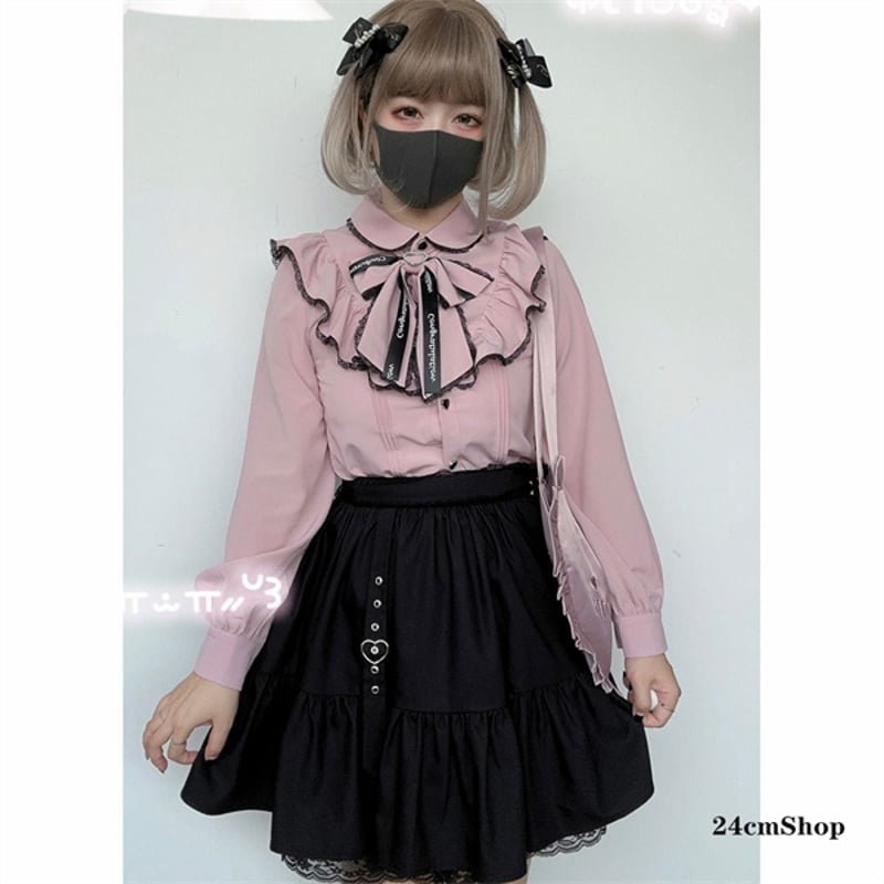 24cmShop地雷系フリル襟ブラックピンクセットアップとスカートsuf015