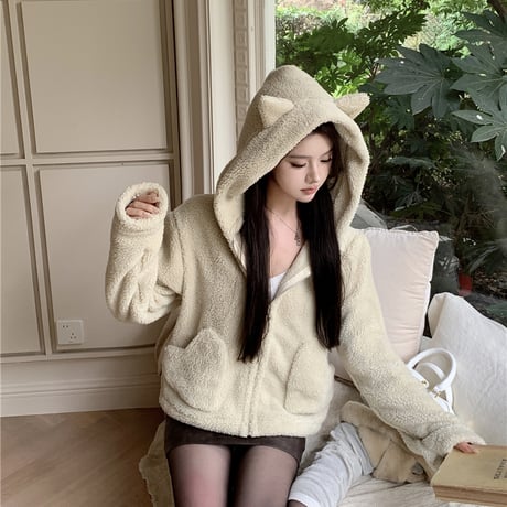 Kawaii Lamb Cashmere  Warm Cotton Short Jacket  wt025
