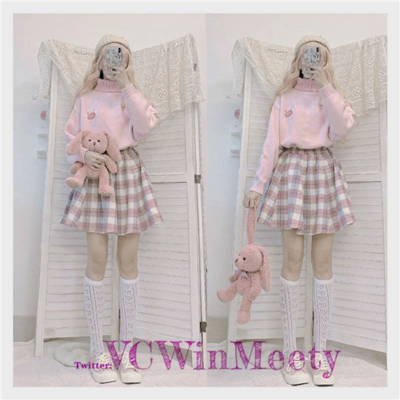 Amazonで購入可能】可愛い服ニットトップチェックスカート 310