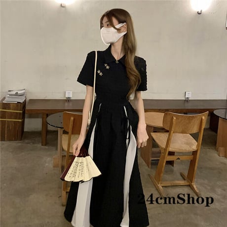 24cmShopブラック系半袖ファッションワンピース 1220