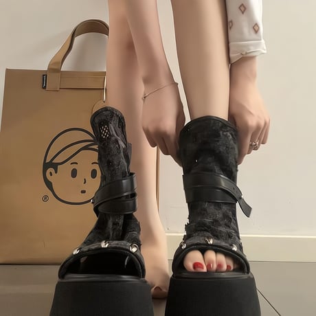 24cmShopダーク厚底ローマブーツ 身長アップ sh124