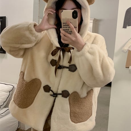 Kawaii Bear Lamb cashmere Short Jacket  wt042