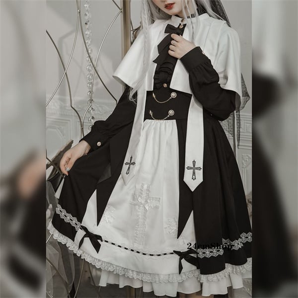 ゴシック十字ケープ付きロリータセットアップ：ケープ+スカート opf144