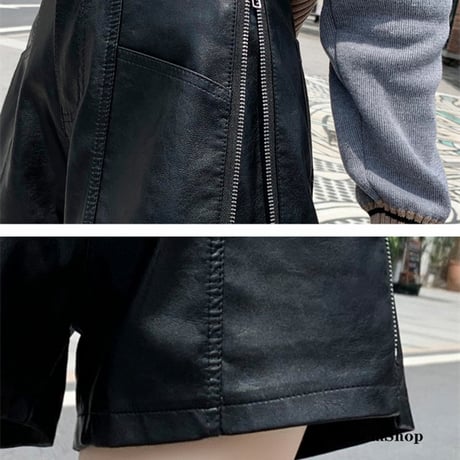 24cmShop Fashion Black PU Short Pants with Zipper kz002