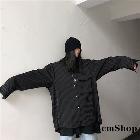 原宿風ファッションストライプの長袖シャツ  1117