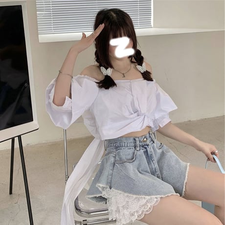 フリルペチコート付きデニムショートパンツ 1374