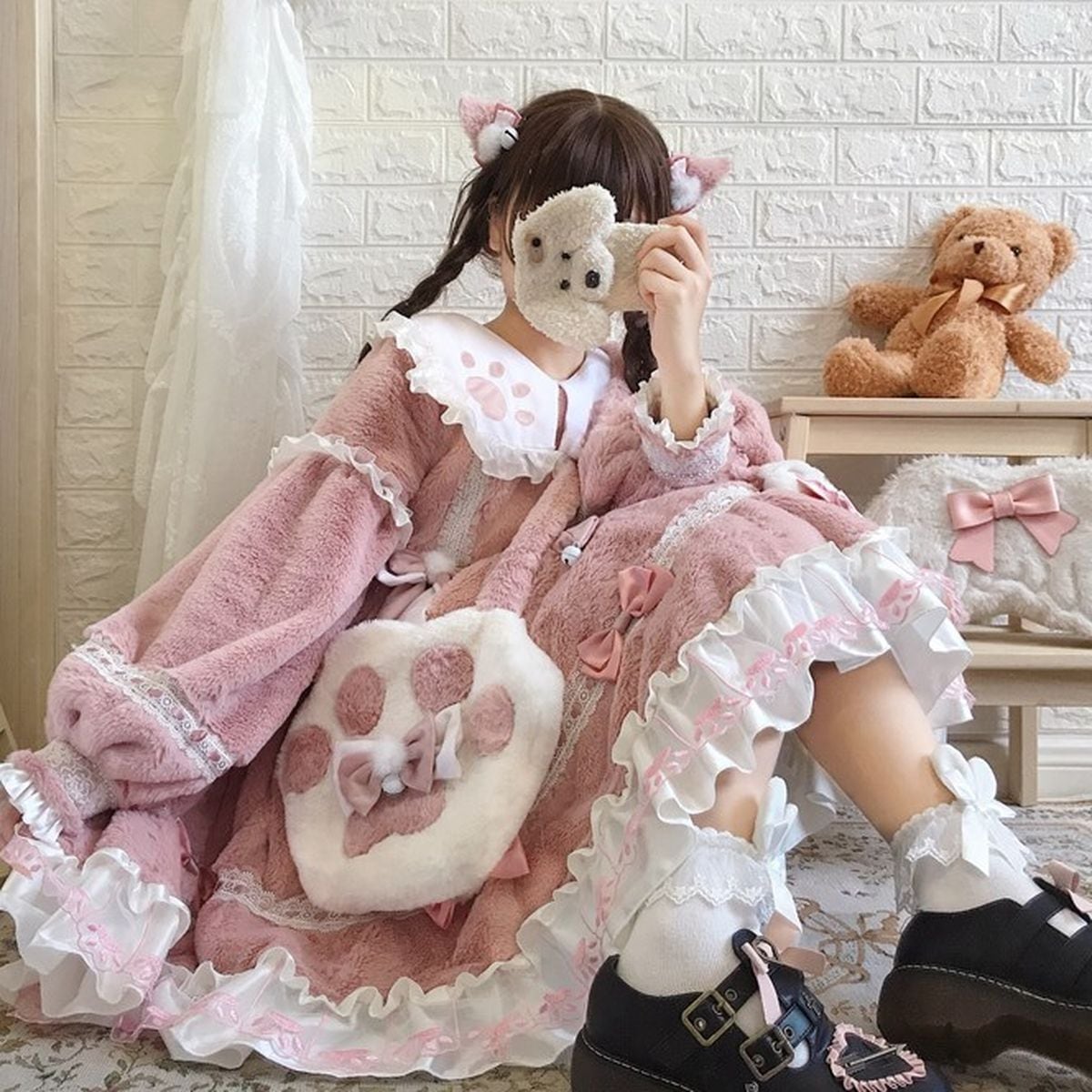 ふわふわ猫耳甘ロリワンピースセットアップフルセット opf021 | 可愛い