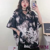 Tops 原宿風総柄フラワー ビッグシャツ 456