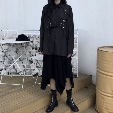 ベルト付きブラック系 ゆったり ブラウス  720