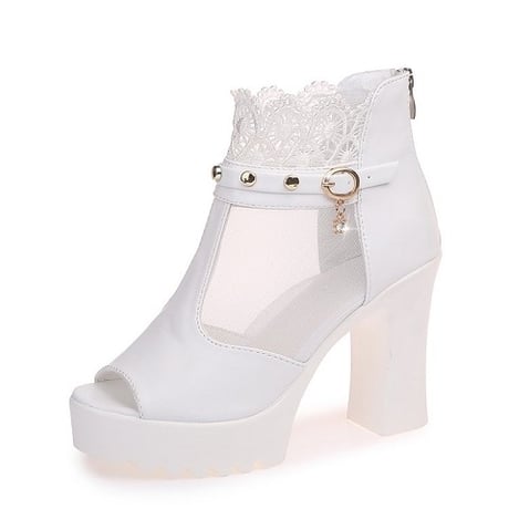 Shoes レース編み上げショートブーツ 356