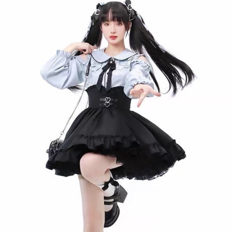 24cmShop リボン付き地雷系ブラウスとジャンパースカート sus014