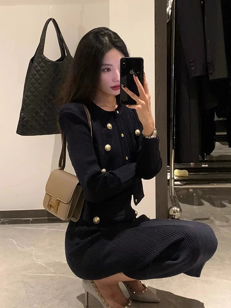 フレンチガーリー高品質ニットトップスとスカートの2点セット sufk008